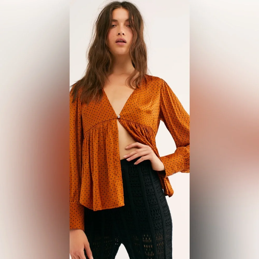 Free People Show‎ Stoppin Blouse NWT Flowy Long Sleeve Fall Boho Size Medium